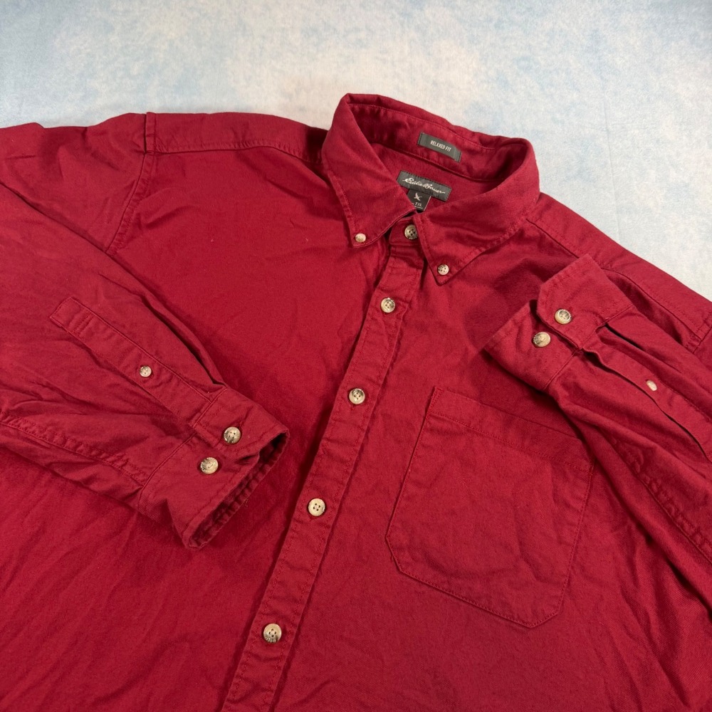 Eddie Bauer Button Down Shirt Mens TXL Red Excellent Relaxed Fit Cotton Twill - Picture 3 of 9